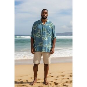 Tommy Bahama Men's Short Sleeve Button Down Hawaiian Shirt Blue Green Floral XXL